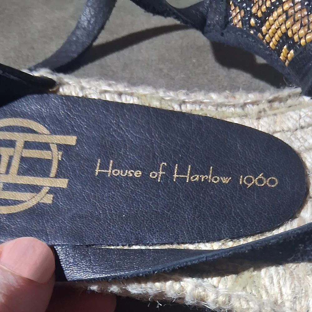 House of Harlow 1960 Black and Gold Patterned Espadrilles